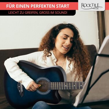 Rocktile WSD-5C-BUB: Акустична гітара Вестерн Slim Line - Комплект з чохлом, струнами, ремінком та медіатором - Blueburst