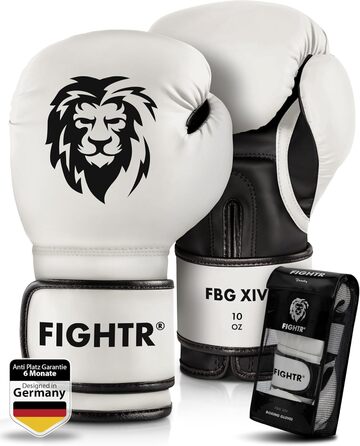 Боксерські рукавички FIGHTR®: Максимальний захист та стабільність | Для боксу, MMA, муай-тай та кікбоксингу | Розміри 8-16 oz, з чохлом (14 oz, білий/чорний)