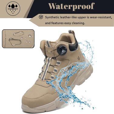 Черевики безпеки чоловічі/жіночі водонепроникні, легкі, спортивні, з металевим носком, антиковзаючі, з поворотним затвором (38 EU, Хакі)
