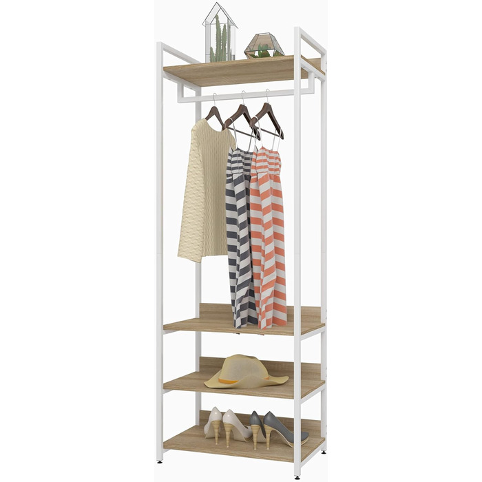 WOLTU Clothes Rack with Shelf, Open Wardrobe with Shoe Shelf, Coat Rack for Bedroom, Wood and Steel