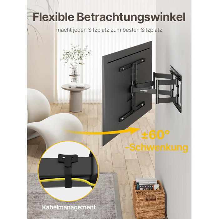 Кріплення для телевізора monTEK Ultra Slim, поворотне, для телевізорів 43-90 дюймів, товщина 1,1 см, VESA 600x400 мм, до 60 кг