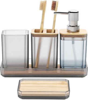 Набір аксесуарів для ванної кімнати FEILANDUO, 5 шт: дозатор для мила, мильниця, тримач для зубних щіток, стакан для води, піднос для косметики, Бохо, сучасний дизайн (сірий)