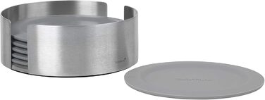 blomus -LARETO- Set of 6 Silicone Coasters, soft beige tone, including stainless steel holder, color (64065) (Sharkskin)