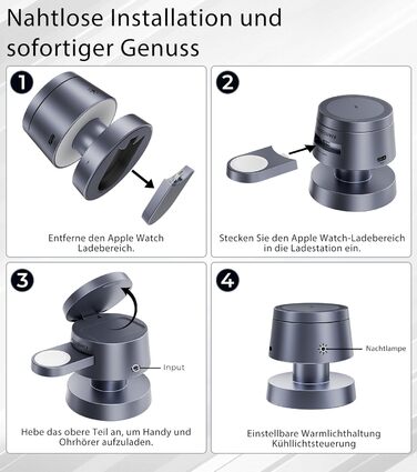 База для зарядки 4-в-1 для iPhone 17/16/15/14 Pro Max, бездротовий зарядний стан з нічним світлом, сумісний з Apple Watch та AirPods (сірий, 20W)