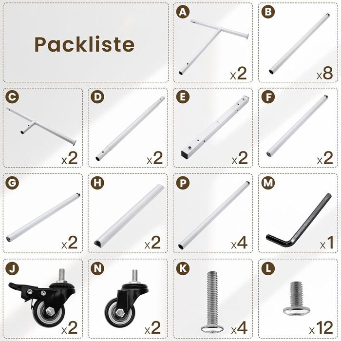 Підвісна шафа-органайзер Treeboy на колесах, мобільний вішак для одягу з 2 перекладинами та полицею, вантажопідйомність до 95 кг, легко ковзаючі колеса, швидкий монтаж для спальні, вітальні, пральні, гардеробної (Білий, 41x113x162 см)