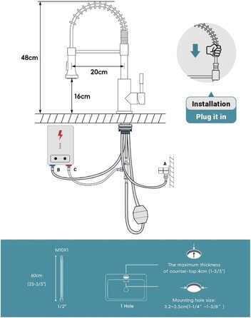 Кран кухонний APPASO 3-в-1 чорного кольору з трьома виходами, для фільтрації води, поворотний на 360°, з двома ручками, з нержавіючої сталі, низький тиск