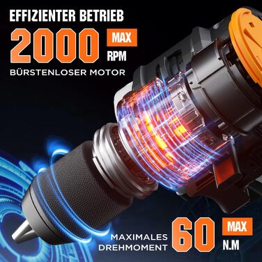 Акумуляторний дриль-шуруповерт Litheli 20V з акумулятором 10000mAh, 60 Nm, 17+1 режимів, 13 мм, LED-підсвічування