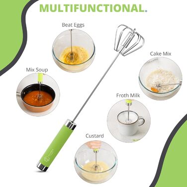 Ручний міксер Oliver's Kitchen® Hand-Quirl - Автоматичний вінчик для яєць, масла, вершків, кави, коктейлів | Без батарейок, компактний, зелений