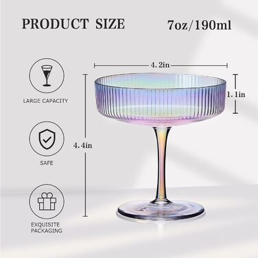 Набір келихів для мартіні CUKBLESS (6 шт.), 200 мл, вінтажний дизайн, ручної виготовлення, для коктейлів, десертів, віскі та мартіні