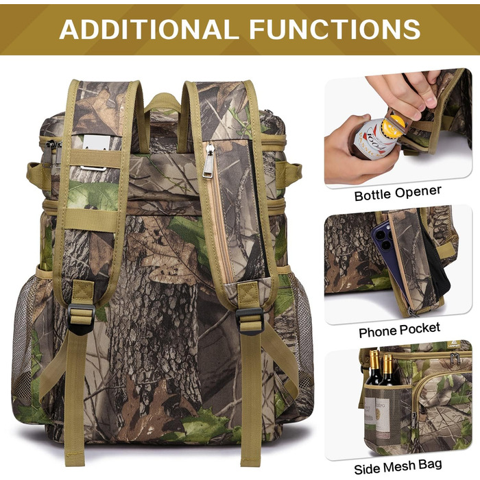 Рюкзак-холодильник Laripwit 54 літри з термоізоляцією для пікніків, подорожей та кемпінгу (33л, камуфляж)