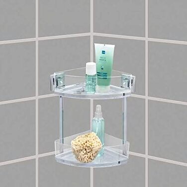 WENKO Vacuum-Loc® Bathroom Corner Shelf Quadro Duo, No Drilling Required, with 2 Shelves, Rust-Proof Stainless Steel Holder with Removable Plastic Tray, Easy-to-Clean Shower Shelf, 28 x 32.5 x 19.5 cm