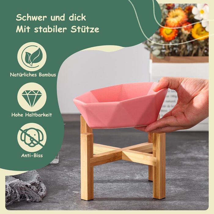 Керамічна годівниця для котів та собак на підставці, нахилена, зелена, 1 шт.