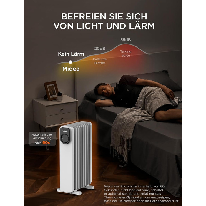Масляний радіатор Midea NY2009-24UR, електрообігрівач на 9 секцій з дистанційним керуванням, LED-екраном, термостатом, 4 режими, захист від перегріву і перекидання, тиха робота, 2000 Вт