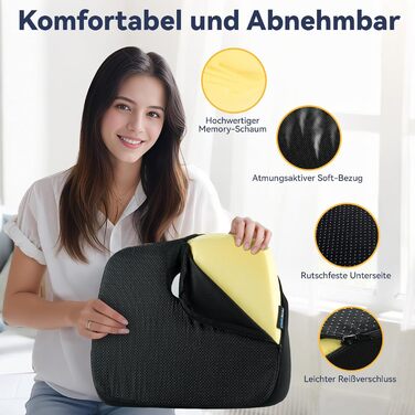 Подушка для сидіння з піни Memory Foam SKYNY для офісного крісла, авто, інвалідного візка - велика, знімний нековзкий чохол, комфорт на весь день