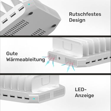 Зарядний пристрій Alxum 60W USB, 10 портів, для телефонів, планшетів, Kindle - білий