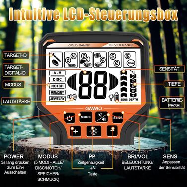 Металодетектор OMMO для дорослих: професійний набір, 6 режимів, вологостійкий, IP68, світло-помаранчевий