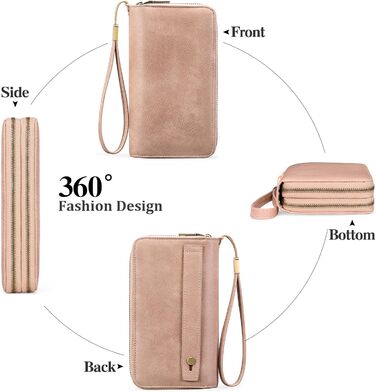 GAEKEAO Wallet for Women Large, Vegan Leather Card Holder Double Zipper Clutch with RFID Protection, Multiple Card Slots, Large Purse for Women