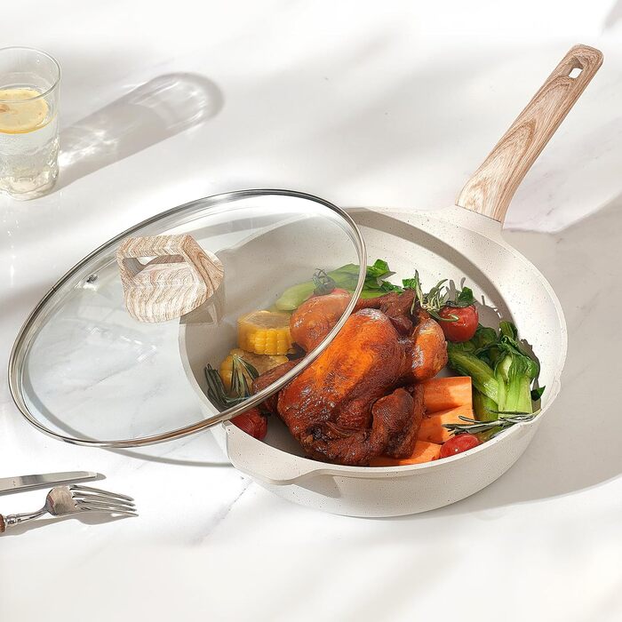 Набір посуду VEVOR індукційний 17 предметів з кришками, антипригарне покриття, для плити, кухні, кемпінгу - білий