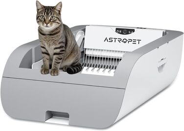 AstroPet Автоматичний самоочисний лоток для котів XXL з інфрачервовим датчиком, сенсорне управління, великий об'єм для кількох котів (сірий)