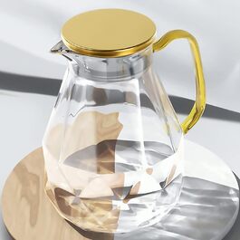 DUJUST Glass Giraffe with Gold Lid, 2 Liter, Water Carafe with Modern Diamond Design, Glass Pitcher with Handle for Fruit Infusion, Durable Heat-Resistant Water Pitcher for Iced Tea/Milk/Coffee