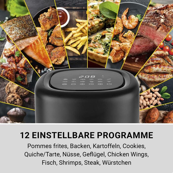 Фритюрниця без олії з цифровим дисплеєм | 7 програм | 1800 Вт (3 л, Midnight Black)