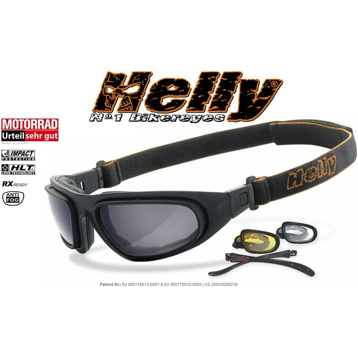 Окуляри для мотоциклістів HELLY No.1 Bikereyes Eagle, багатофункціональні, антизапотівні, вітрозахисні, змінні дужки та ремінець, захисне скло HLT, стандарт DIN EN 166