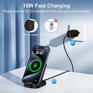 Бездротова зарядка Induktive 15W: швидка підставка для Google Pixel, Samsung Galaxy, iPhone