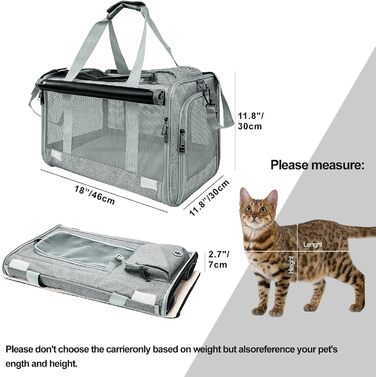 Транспортна сумка для кота/маленької собаки Transportbox Katze, 46x30x30 см, сіра, з сіткою та захистом від вітру