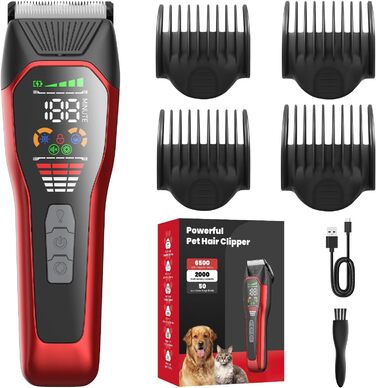 Електрична машинка для стрижки собак з густим/важким хутром, 2 швидкості, LED, акумуляторна, для собак та котів, з блокуванням, Стандартний набір