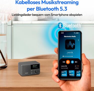 MEDION S66822 Портативне міні-радіо DAB+ з Bluetooth, акумулятор (до 6,5 годин), дисплей, телескопічна антена, таймер сну, будильник, AUX, USB-C, зелений (сірий)