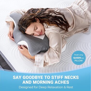 Подушка ортопедична Elviros з піни Memory Foam для сну на боку, 64х38 см, сіра - комплект 2 шт.