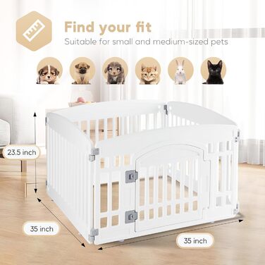 Клітка-манеж для собак, 61 см, 4 панелі, з дверцятами, безпечна та надійна, складана та портативна, для цуценят та маленьких собак (пластик, білий, 4 панелі)