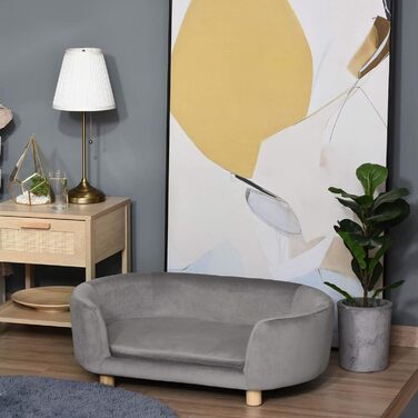 PawHut Софа для домашніх тварин: ліжко для собак та котів з голландського оксамиту, піна, ніжки з берези, 86 x 55 x 33 см, світло-сіра