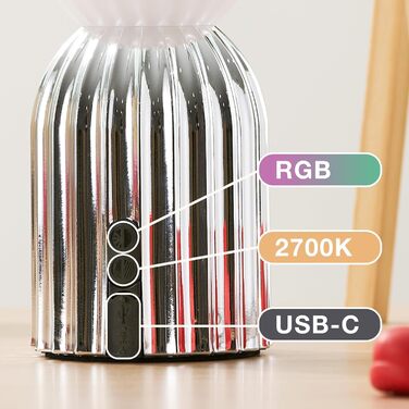 Світлодіодна настільна лампа бездротова акумуляторна з USB-C, димована, RGB підсвітка 2700K, IP54 для дому, балкону, саду (хром)