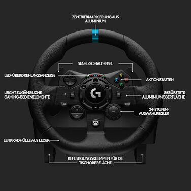 Руль Logitech G923 з педалями для Xbox, Xbox One та PC: TRUEFORCE, 1000 Гц, реактивні педалі, підтримка Dual Clutch Xbox | PC