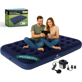 Надувне кемпінгове ліжко Green Haven – водонепроникна двоспальна повітряна матрац, швидко надувається, для кемпінгу та гостей (односпальне ліжко), (двоспальна повітряна матрац + AC-насос)