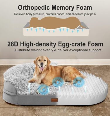 Gimars 9.5 inch Orthopedic Dog Bed for Extra Large Dogs, XL Dog Bed with Bolster & 28D Egg Crate Mattress, Waterproof Cover, Washable Plush Cover, Dog Sofa for Arthritic Dogs - Half Round