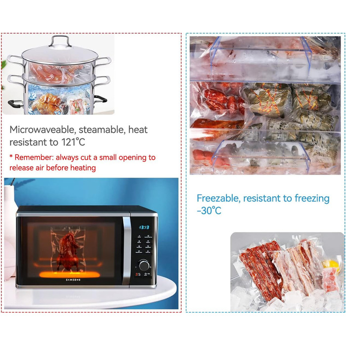200 Vacuum Bags 10x15/15x20/20x25/20x30, Freezer Bags, Sous Vide Bags, BPA-Free, Embossed Air Channels, for all Vacuum Sealers & Food Vacuum Machines, for Vegetables, Meat, etc.