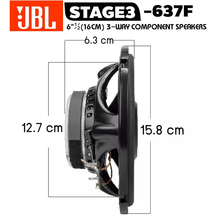 Автомобільні динаміки JBL Stage3 637F 3-смугові 225 Вт 16 см (2 шт) без решітки