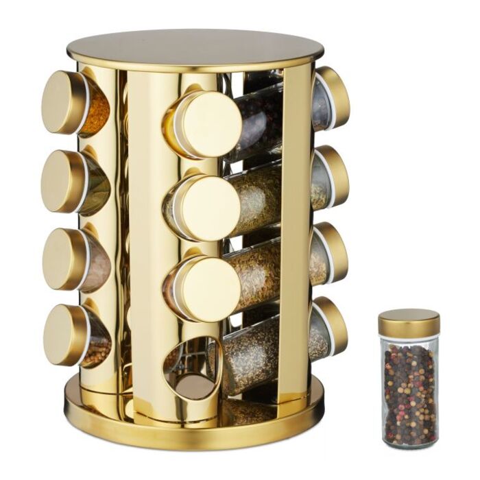 Relaxdays Gold Spice Carousel with 16 Jars