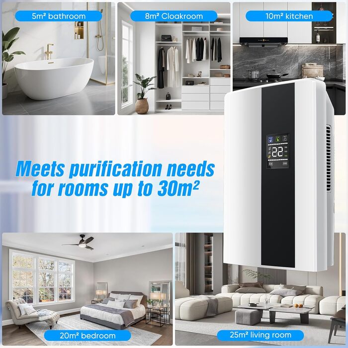 Електричний осушувач повітря 2-в-1 з очищувачем, тихий для дому, LED-дисплей, інтелектуальне керування вологістю, таймер 24 год, пульт ДУ