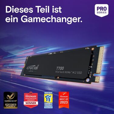 SSD Crucial T700 1TB PCIe Gen5 NVMe M.2 - Швидкий внутрішній SSD накопичувач, до 12400 МБ/с