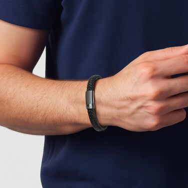 Чоловічий шкіряний браслет з плетінням та магнітним застібком Lederarmband 20 см, чорний