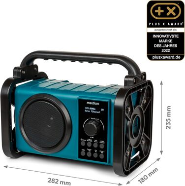 Радіоприймач Medion E66877 DAB+ Baustellenradio: Bluetooth 5.0, DAB+, UKW, LED-ліхтар, акумулятор/мережа, водонепроникний (IP44), синій