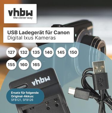 Зарядний пристрій vhbw сумісний з Canon PowerShot A2600, A2500, A2300, A3400, A2400 – для камери/відеокамери, акумулятор, зарядний футляр, індикатор заряду, 4.2V