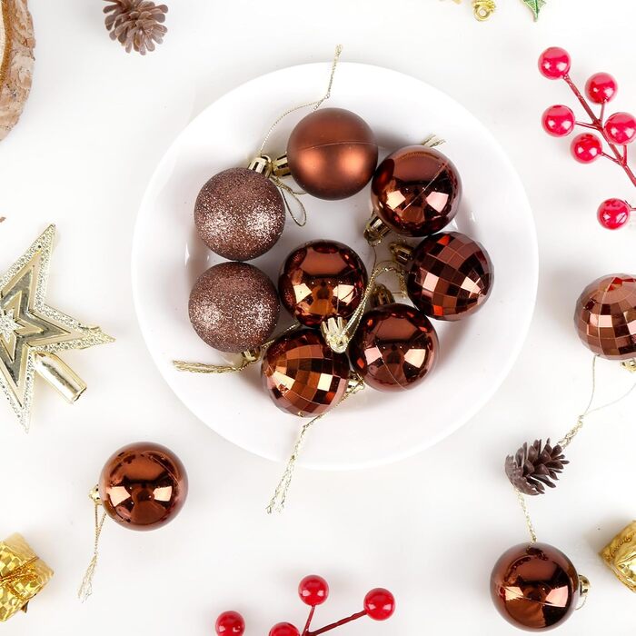 24 штуки новорічні кулі 4 см, коричневі, для ялинки, пластикові, неб'ючі, декор