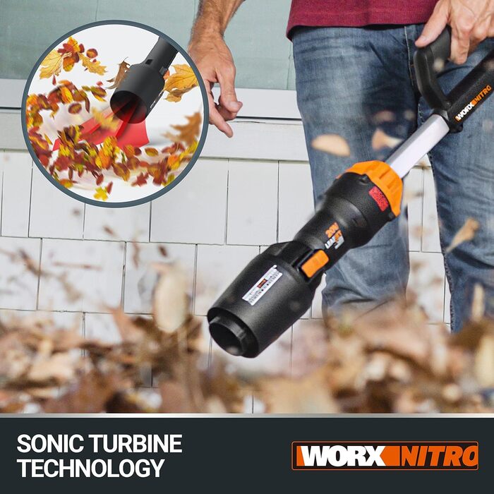 WORX Nitro 18V (20V MAX) Battery Leaf Blower, PowerShare, Brushless Motor 2.0, max. 209km/h Air Speed, 2-Speed Control, tool only, WG543E.9