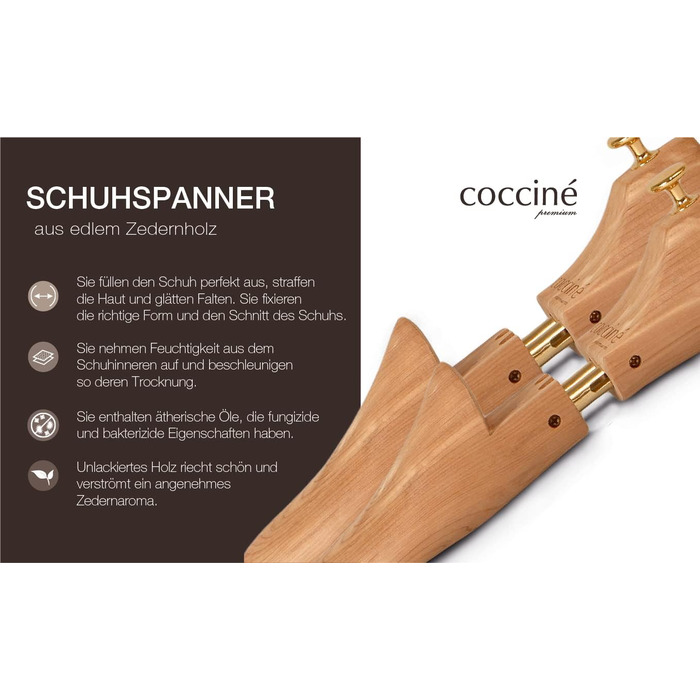 Coccine - Cedarwood Shoe Stretchers, Shoe Expanders, Cobbler's Tools, Extra Strong, Break-Proof, Wooden Shoe Stretcher, Shoe Stretcher with Adjustable Springs, for All Shoes