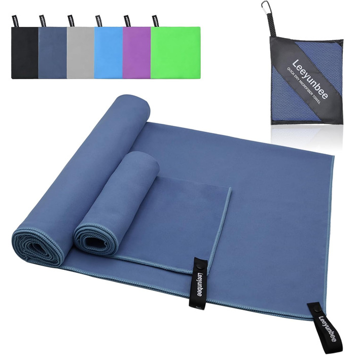 Набір рушників Leeyunbee з мікрофібри (2 шт.) - 160x80 см + 80x40 см, швидковисихаючі, для спорту, подорожей, пляжу, блакитні