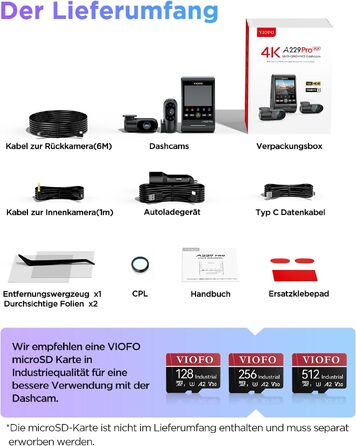 Автомобільний відеореєстратор VIOFO A229 Pro 3CH (4K+2K+1080P), Dual STARVIS 2, GPS, 5GHz WLAN, 3-канальний